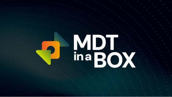 MDT in a Box logo with vibrant geometric emblem.
